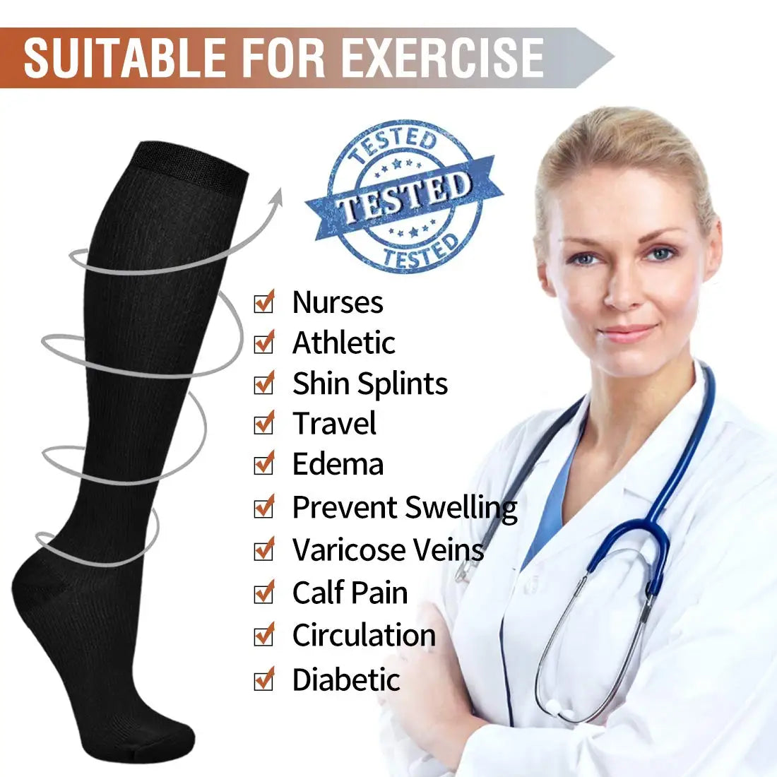 Compression Socks Unisex (10 Pairs/Lot)
