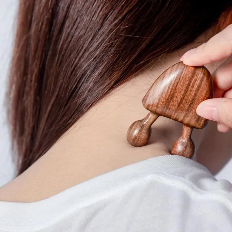 Jem Massage therapy:  A Woman using the wooden comb on her neck skin picture