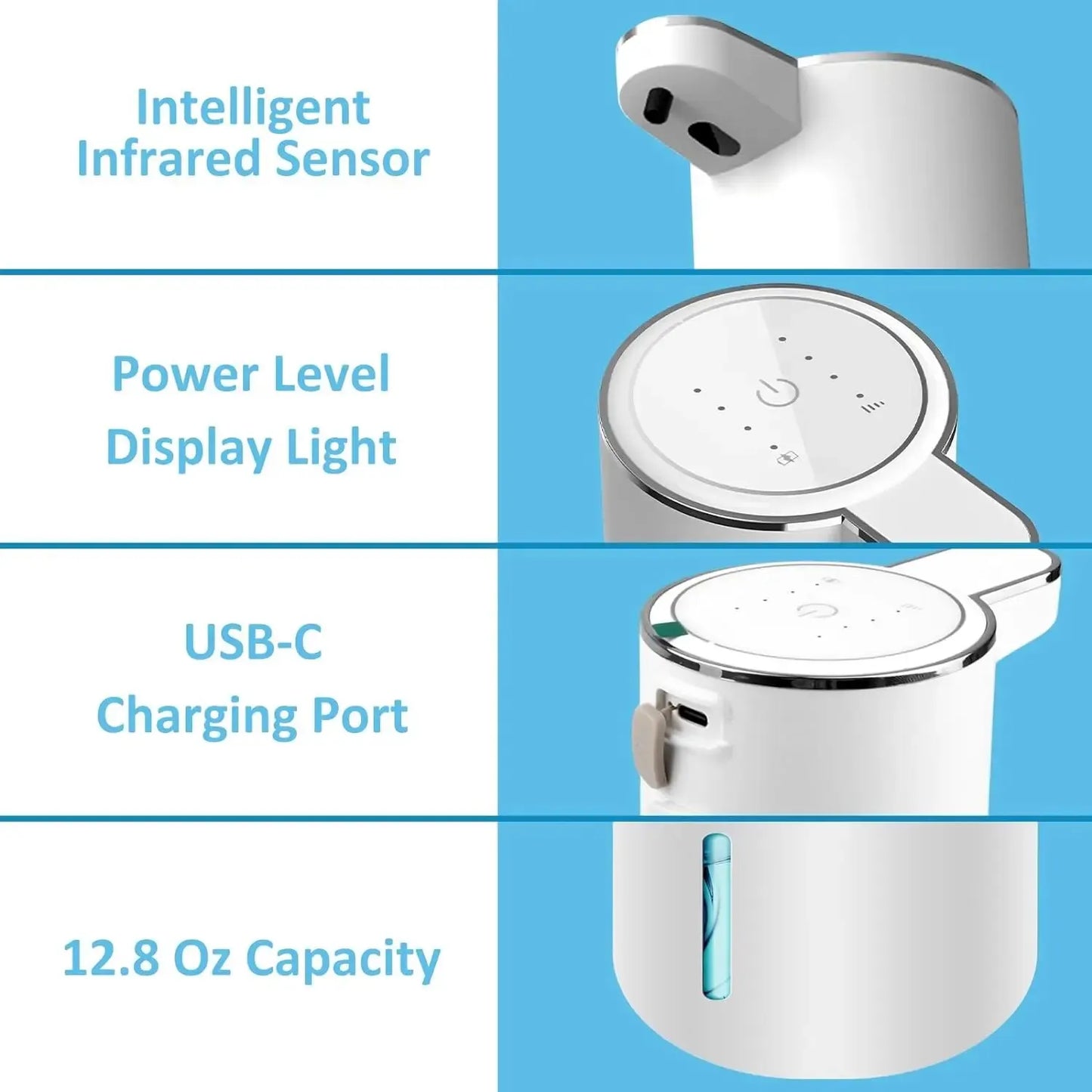 Automatic Touch Foaming Soap Dispenser 380ml USB Rechargeable