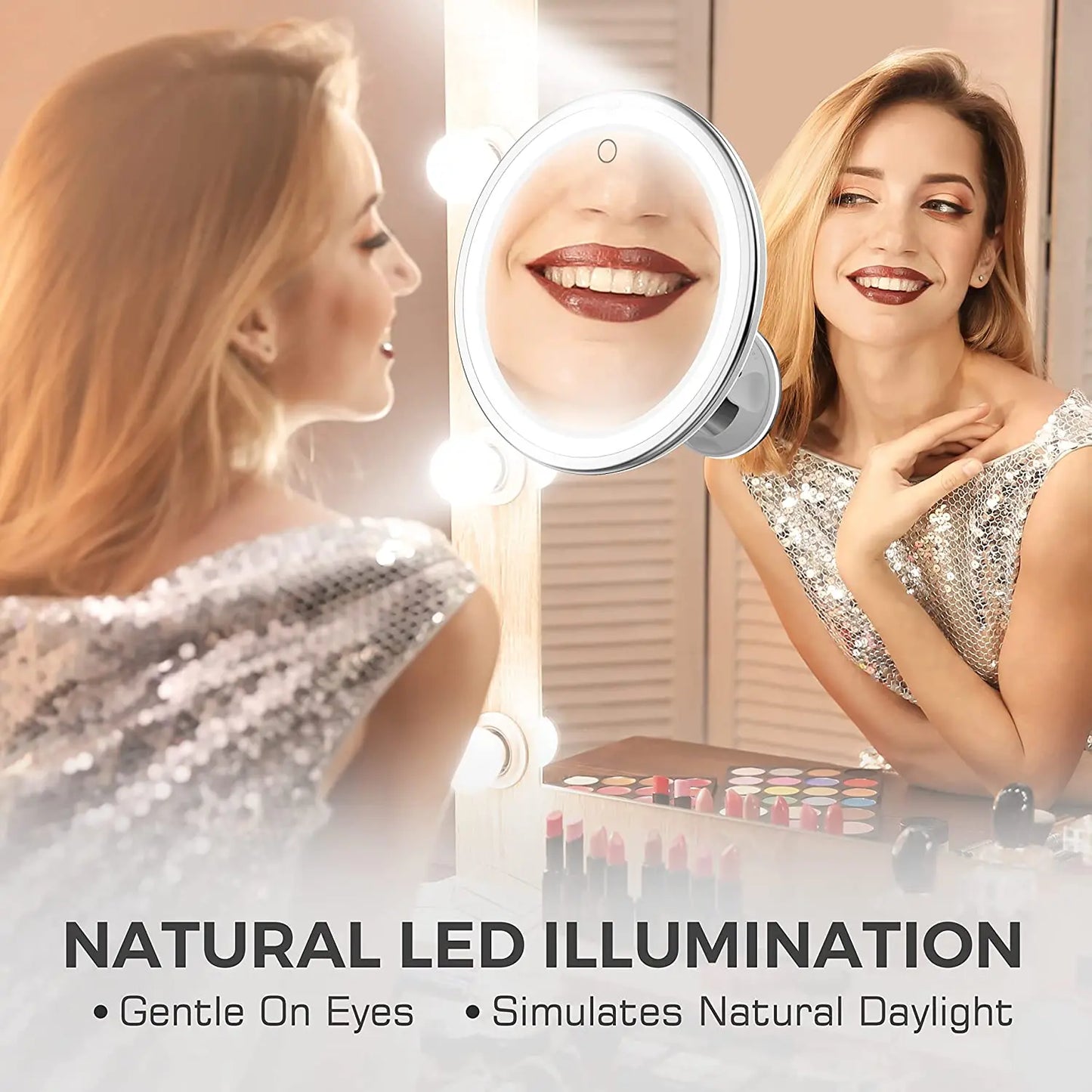 Wellness Makeup Tool Flexible 10x Magnifying Mirror LED Lighting Touch