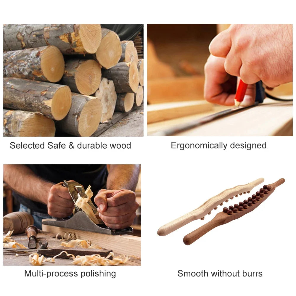 20 Beads Natural Wood Handheld Massager Therapy Stick