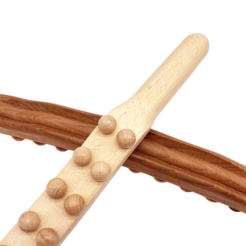20 Beads Natural Wood Handheld Massager Therapy Stick