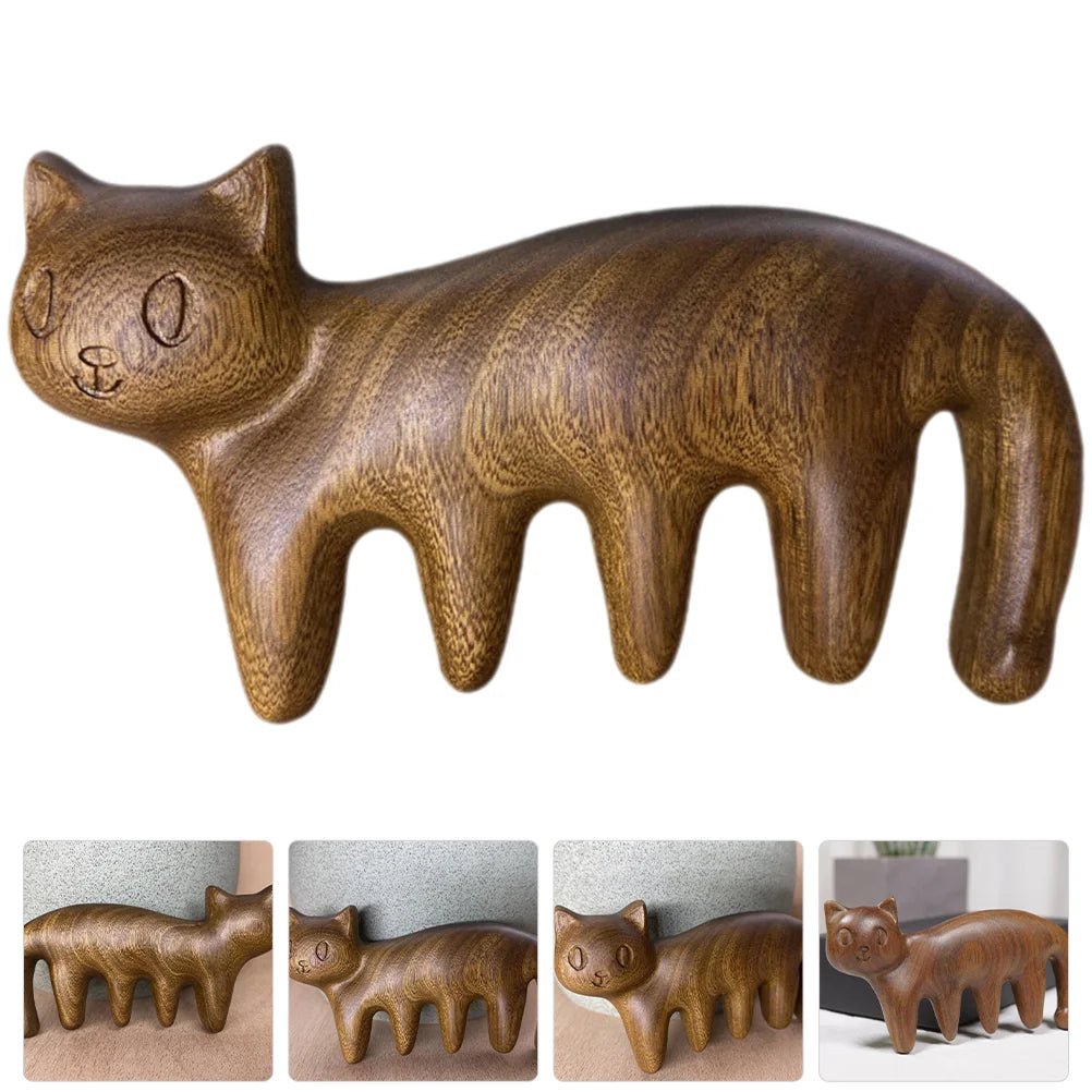 Massage Therapy Cat Shaped Wood Comb