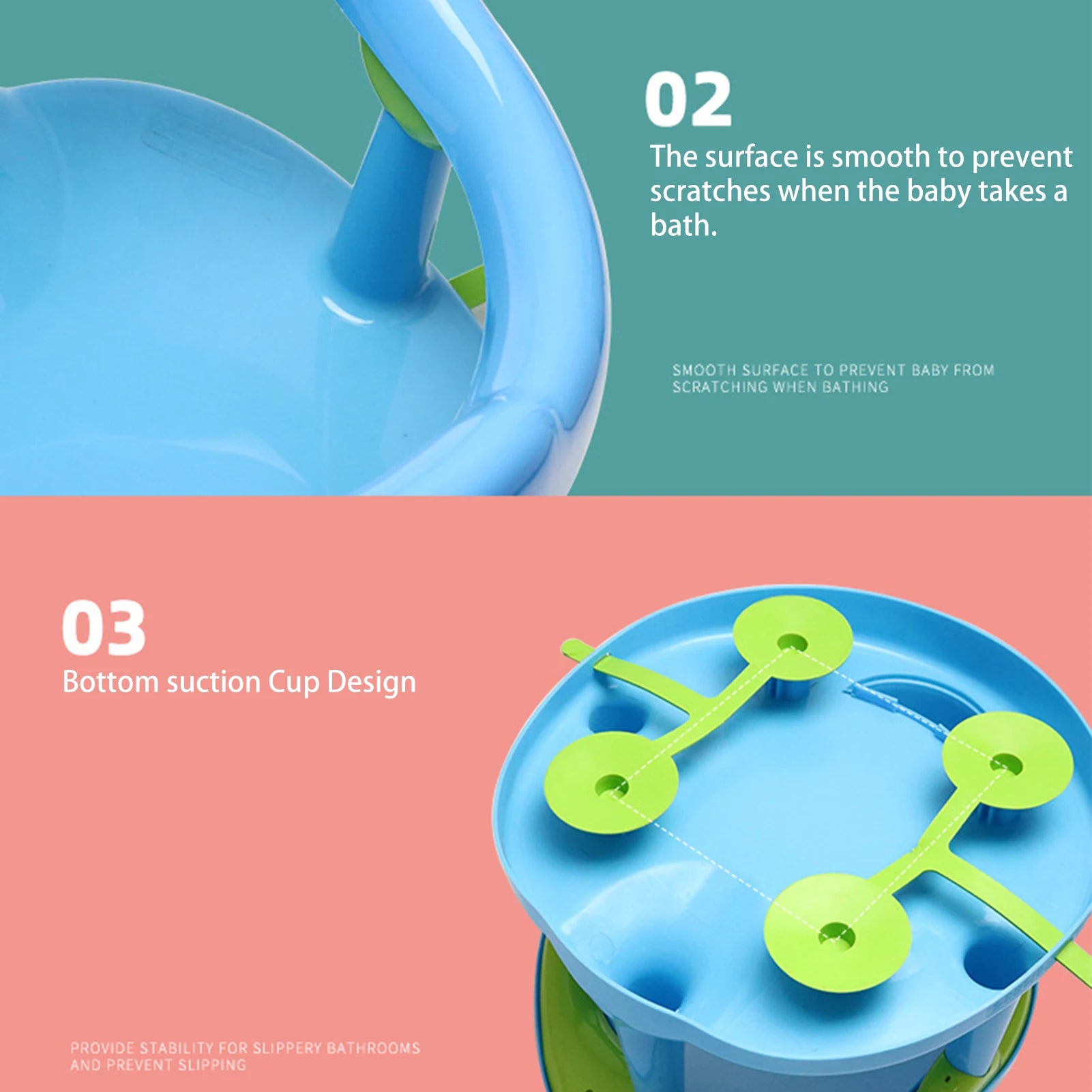 Baby care products Baby Bath Chair Safe Anti-slip Blue Colour Chair Details Bottom suction cup design, Surface smooth to prevent scratches