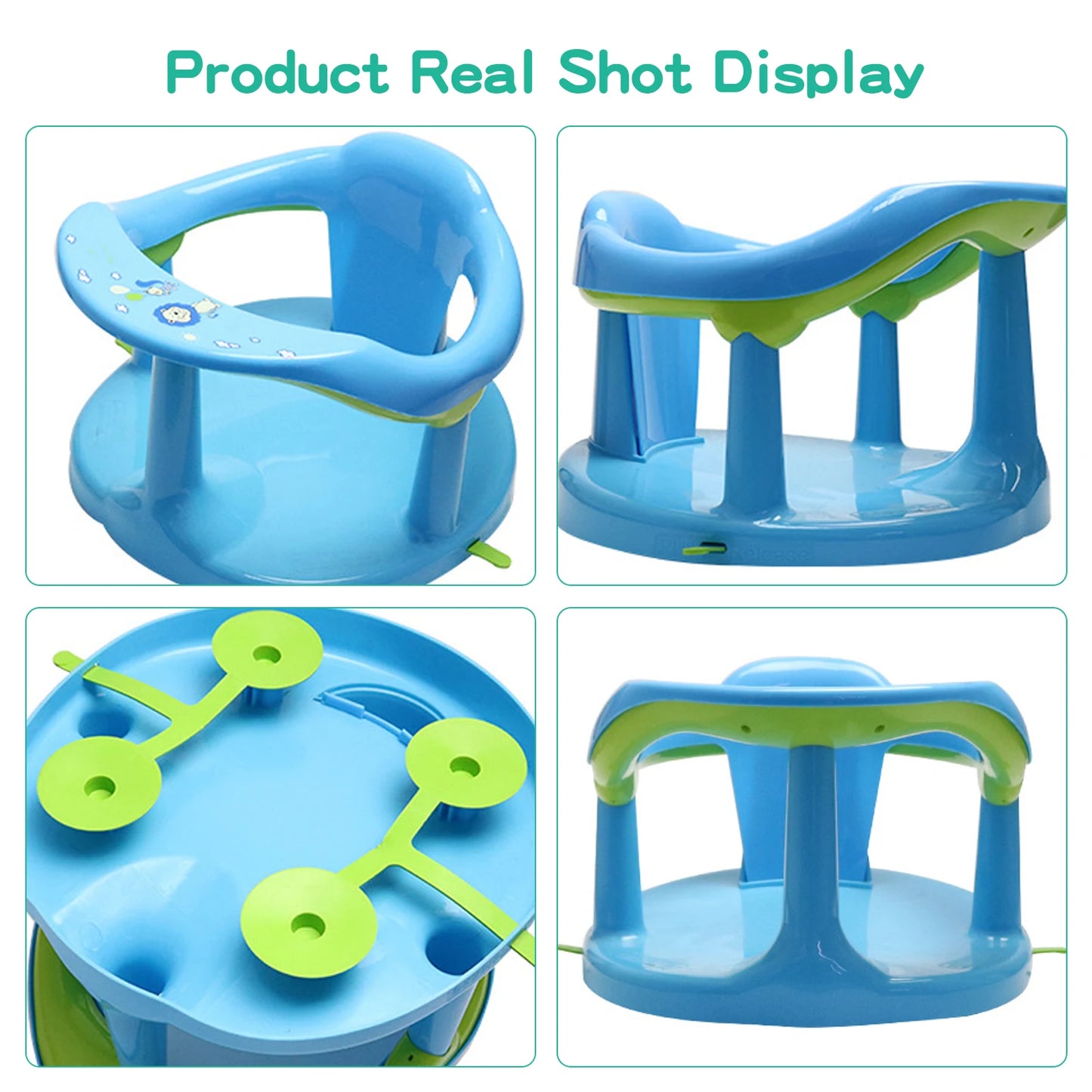 Baby care products Baby Bath Chair Safe Anti-slip Blue Colour Chair Front View, rearview, side view, bottom view