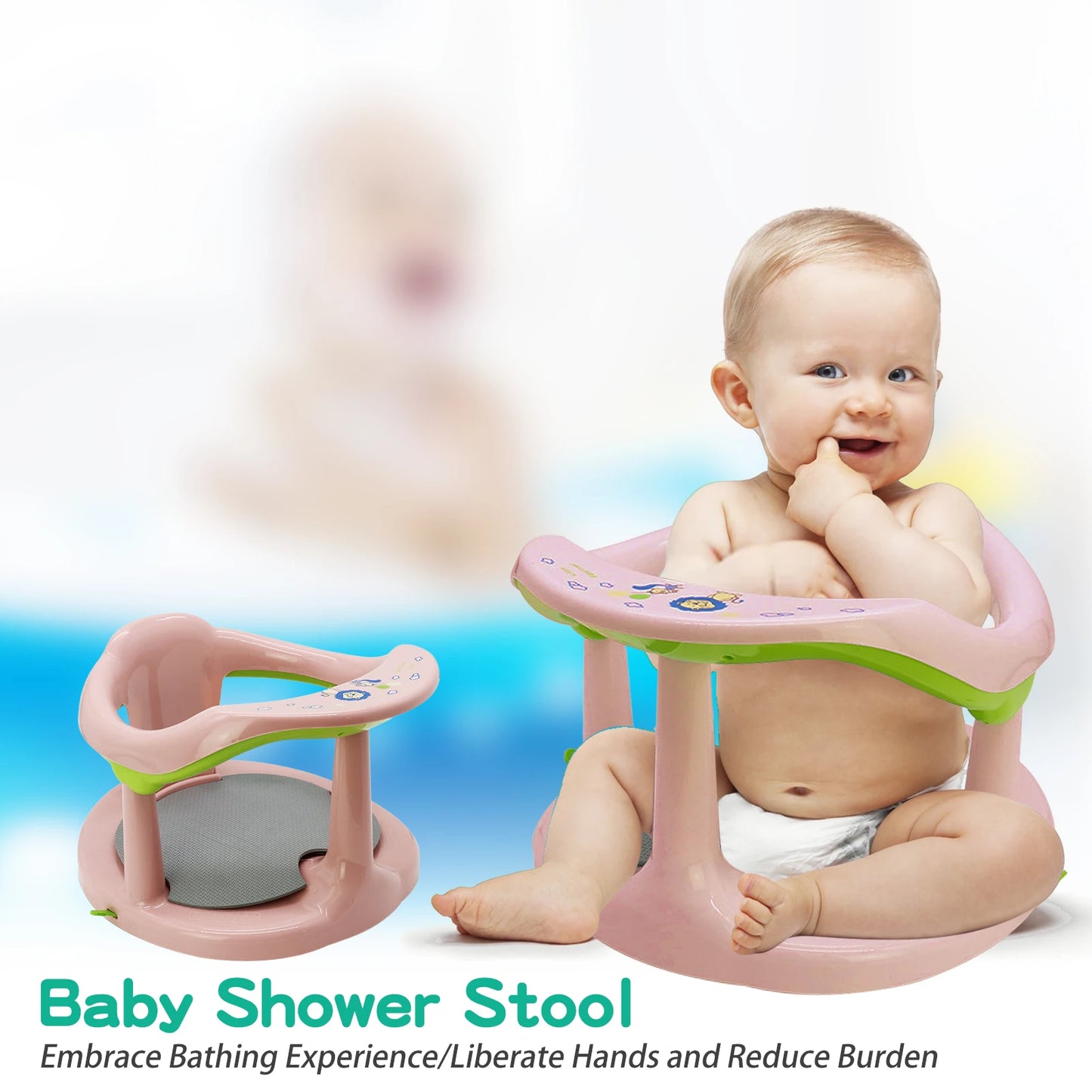 Baby care products Baby Bath Chair Safe Anti-slip Pink Colour baby installed in the Pink Colour chair Embrace bathing experience liberate hand and reduce burden