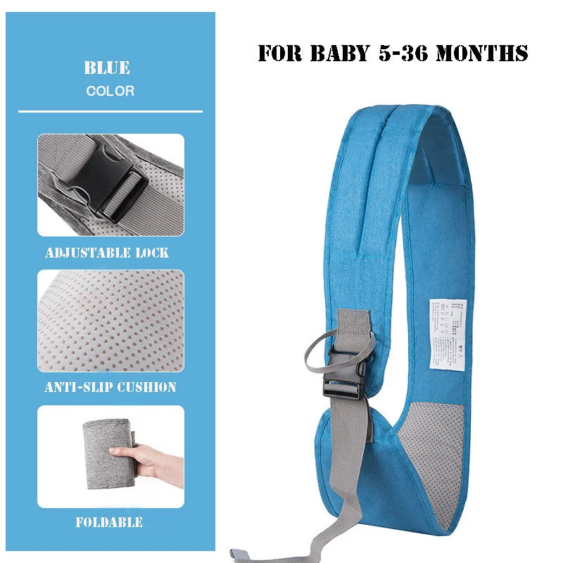 Baby care products Baby Carrier Belt Blue Colour For baby 5–36 months adjustable anti-slip cushion foldable