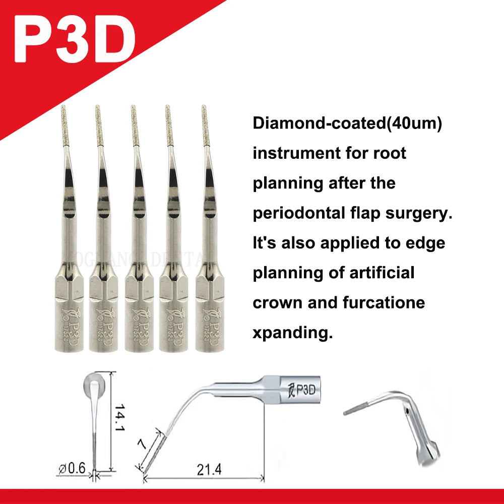 Dentistry Supplies & Equipment Woodpecker Ultrasonic Tips Periodontics (P3D set 5 pieces offers with sizes and details)