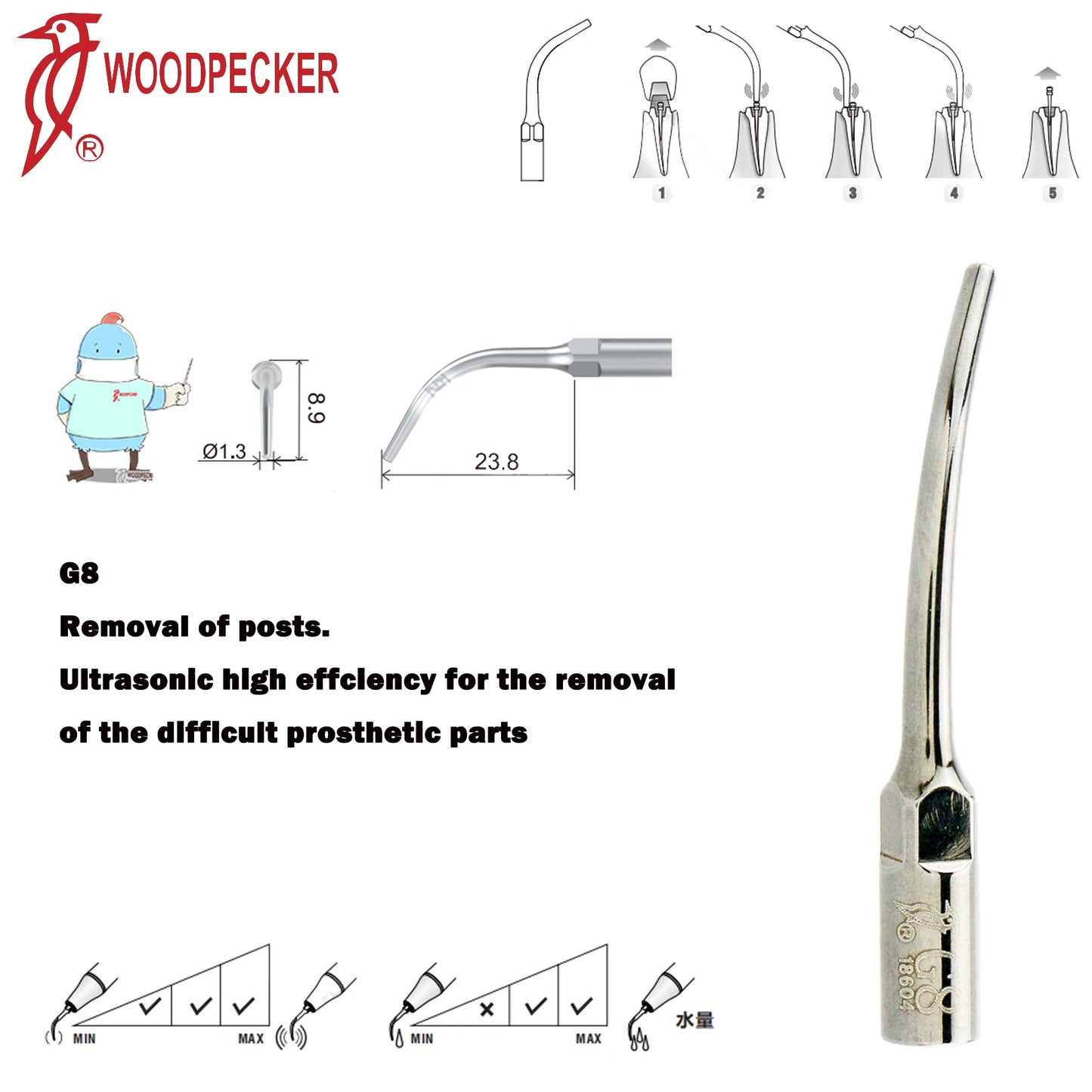 Dentistry Supplies & Equipment Woodpecker Ultrasonic Handpiece HW-5L Picture show Detail and sizes of G8 Series