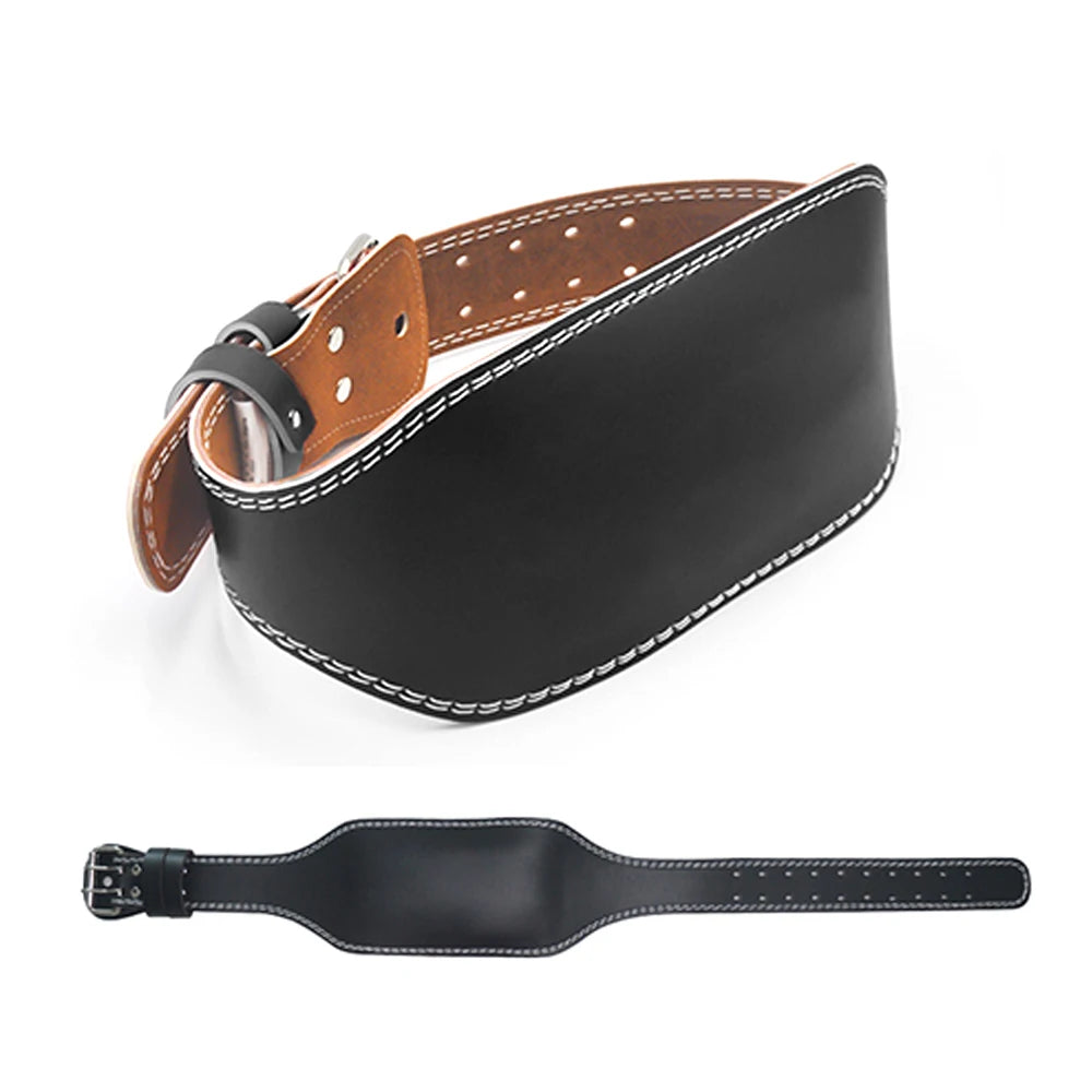 Fitness Adjustable Unisex Weightlifting Leather Waist Brace Belt Front view 7 mm thickness soft leather, durable stainless steel buckle