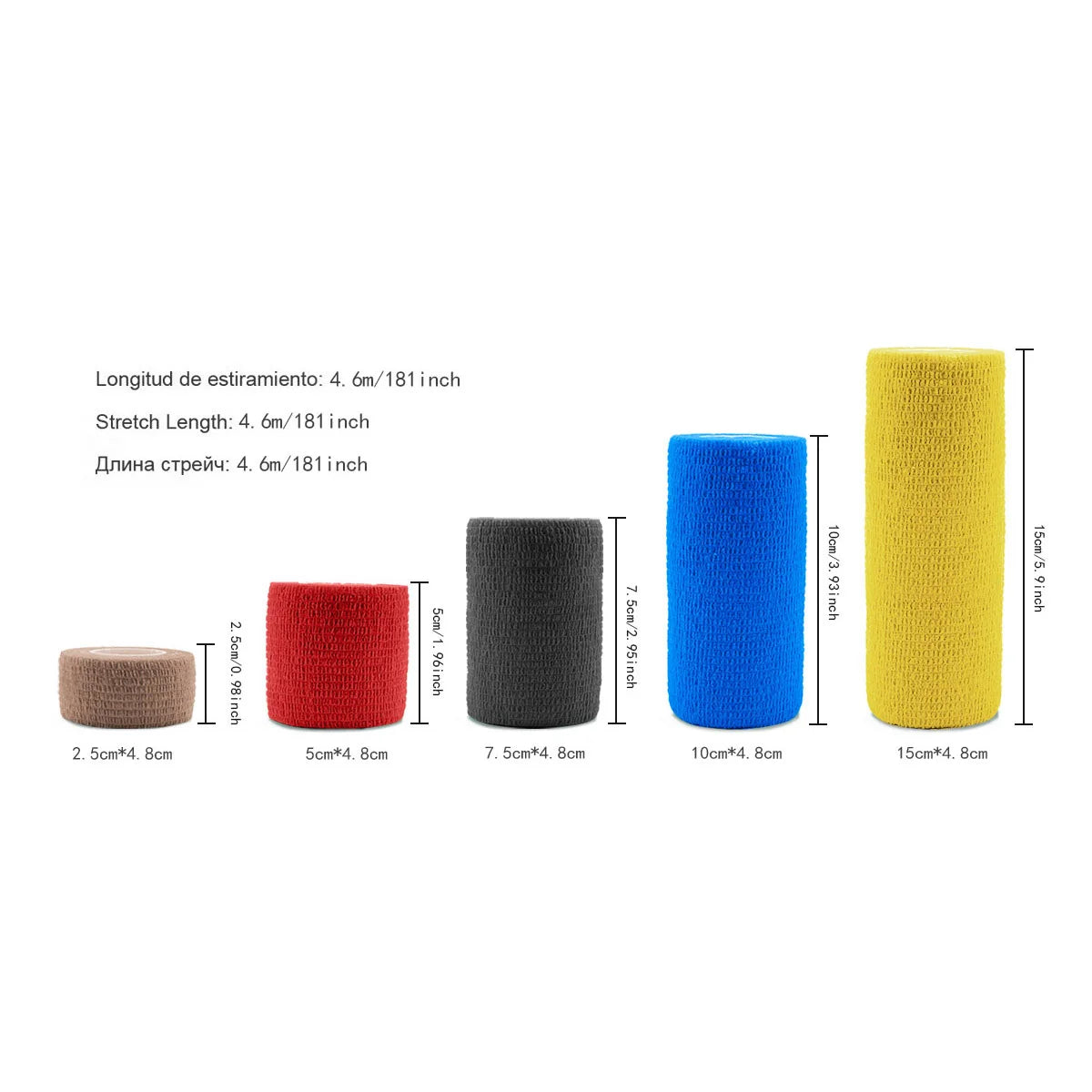 Fitness Colourful Athletic Wrap Tape Self Adhesive Elastic Bandage (11 Colours) 5 Sizes of tape shown