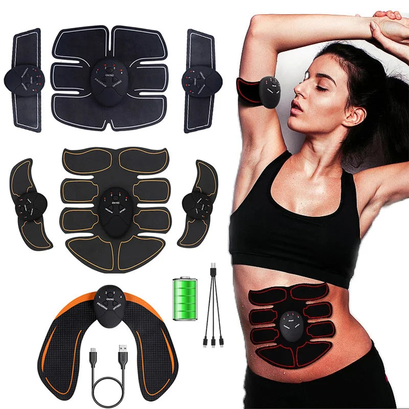Fitness Electrical Muscle Stimulation USB Recharge Hip Trainer All 10 pieces  shown and in use on a young lady