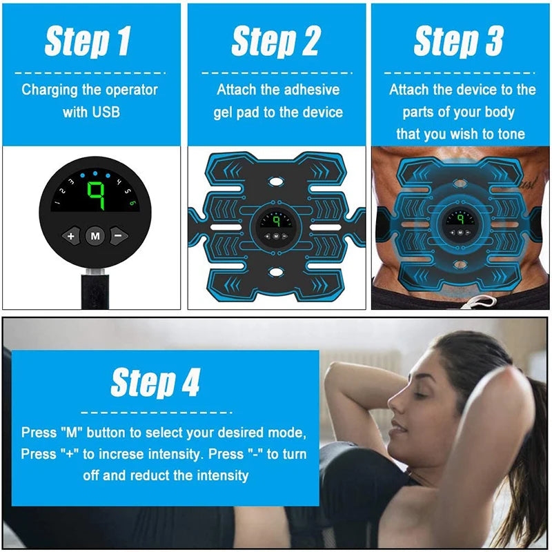 Fitness EMS Abdominal Muscle Stimulator 4 Steps to use