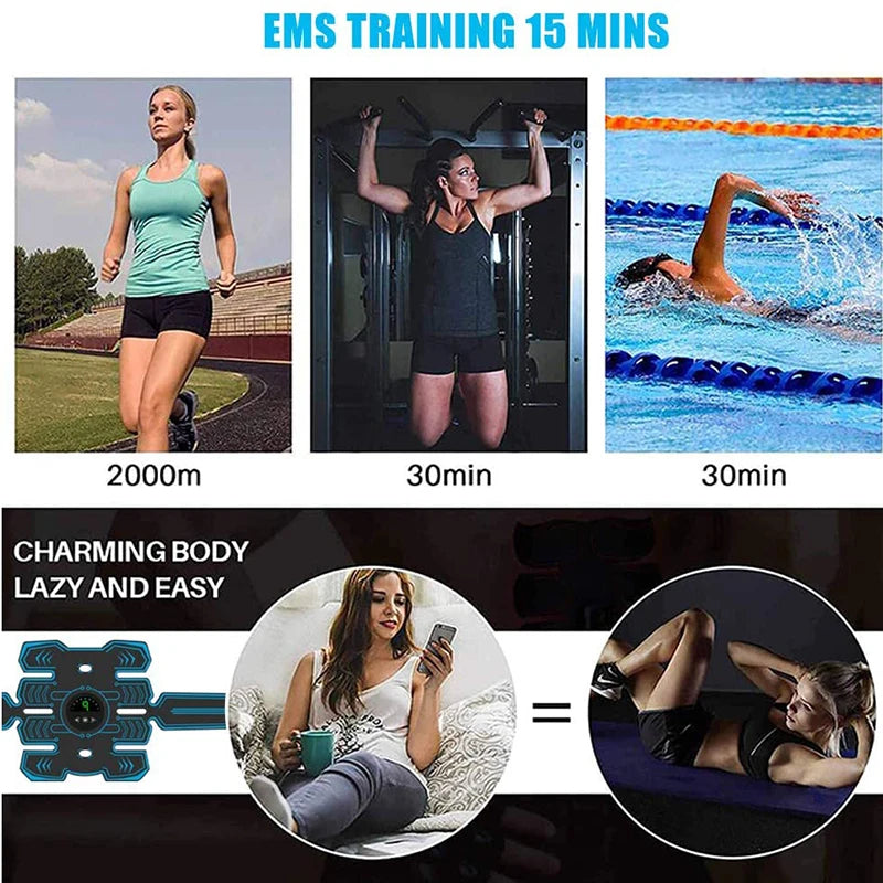 Fitness EMS Abdominal Muscle  Stimulator Training for 15 minutes equivalent to 2 km of running, 30 minutes of fitness exercise, 30 minutes of swimming