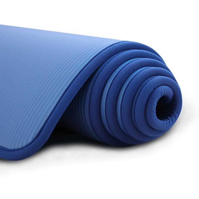 Fitness Non-Slip Yoga Mats (183 cm x 61 cm X 10 mm Thick) workout gym Blue colour mat Shown with blue sides colour