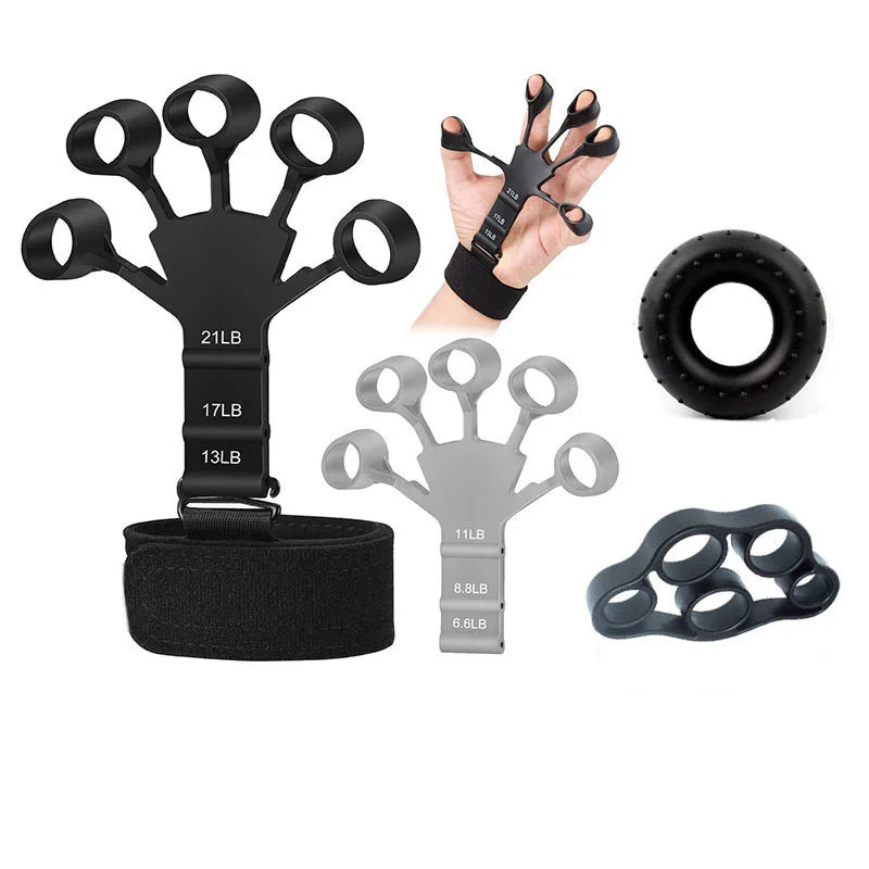 Fitness Silicone Hand Grip trainer  shown Black and grey Colours in use by a right man hand
