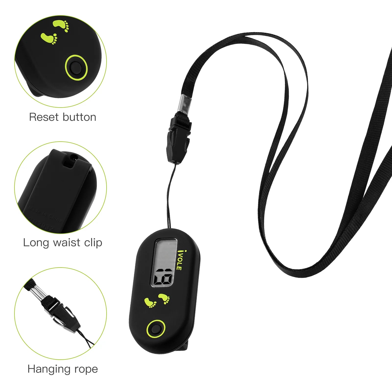 Fitness Sport Digital Portable Run Step Pedometer Details Reset button, long waist clip, hanging rope