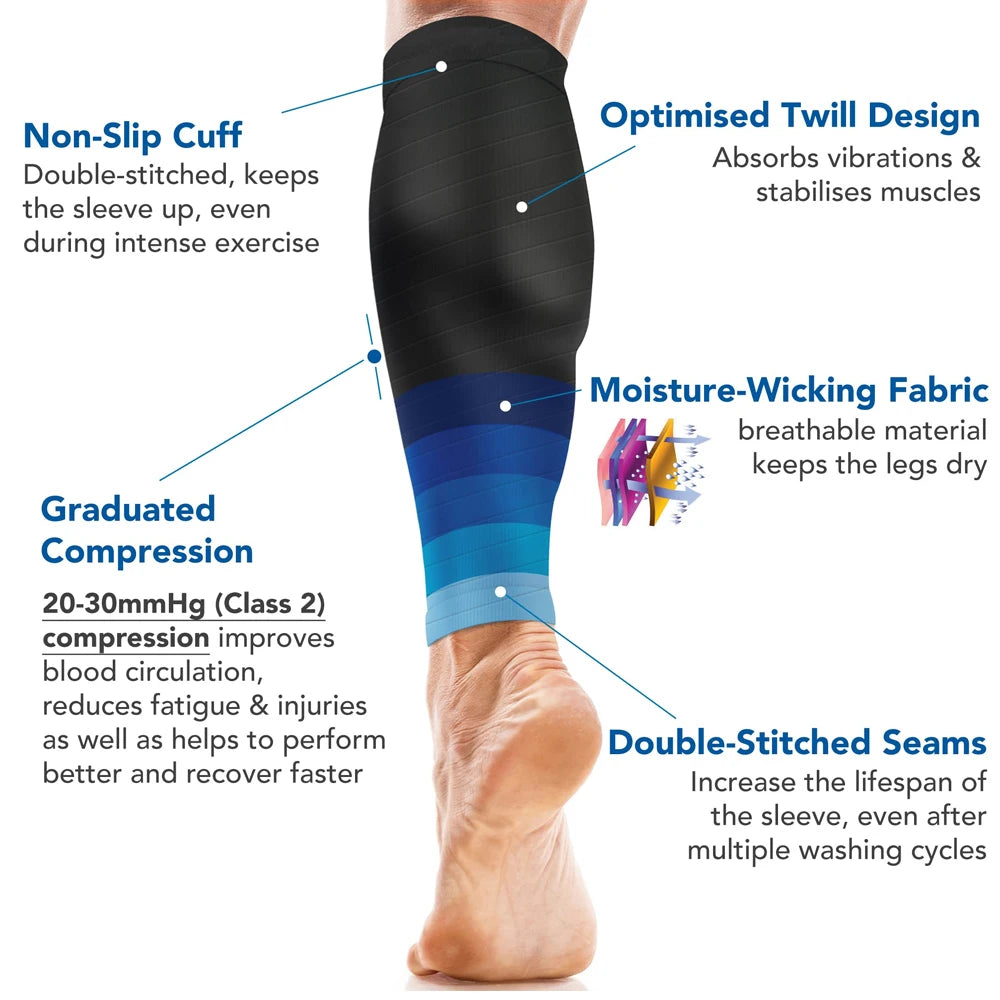 Fitness Unisex Compression Sleeves 20-30 mm Hg Running Leg Socks wear by a man Advantages of the products