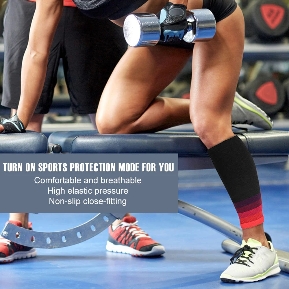 Fitness Unisex Compression Sleeves 20-30 mm Hg Running Leg Socks wear by a woman that do fitness Turn on sports protection mode for you