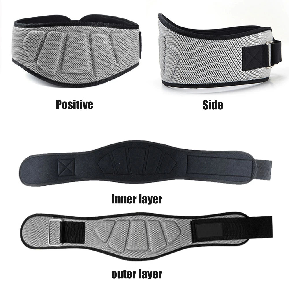 Fitness Unisex Weight Lifting Belts Self-Lock Lifting Black-Gray Colour Belt Details Side view, inner layer, outer layer, front view