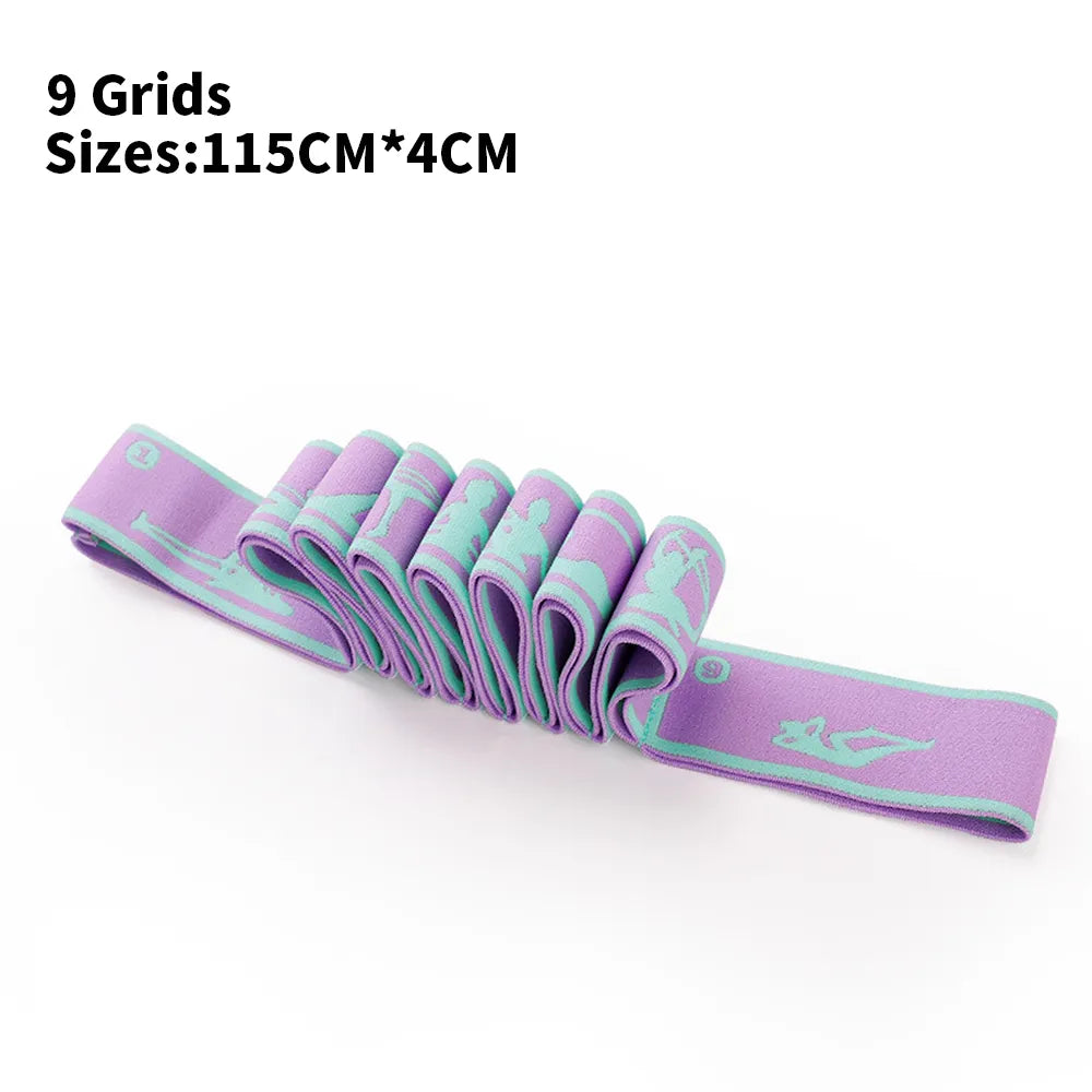 Fitness Yoga Multi-Section Elastic Resistance Bands Maiden Purple green 9 grids body elastic Band Size 115x4 cm