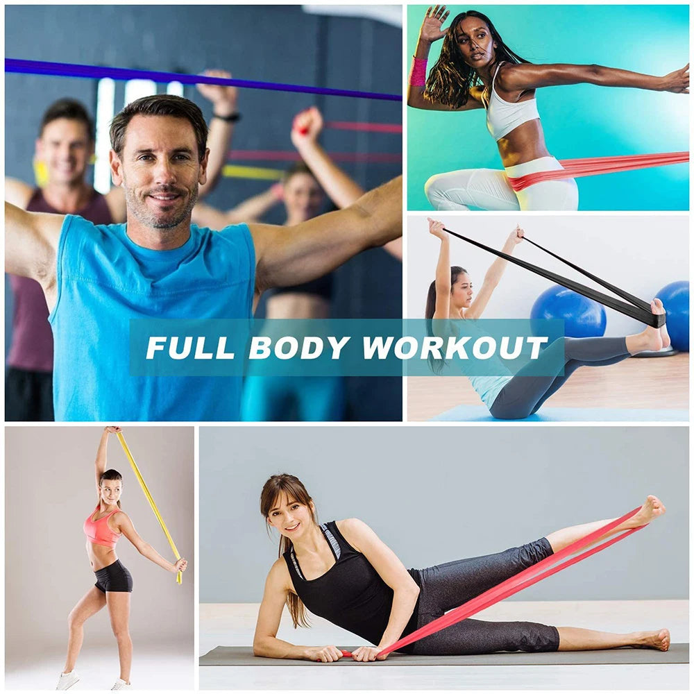 Fitness Yoga Sport Resistance Bands training home exercises Full Body workout 4 ladies practiced with the elastic bands and two men to.