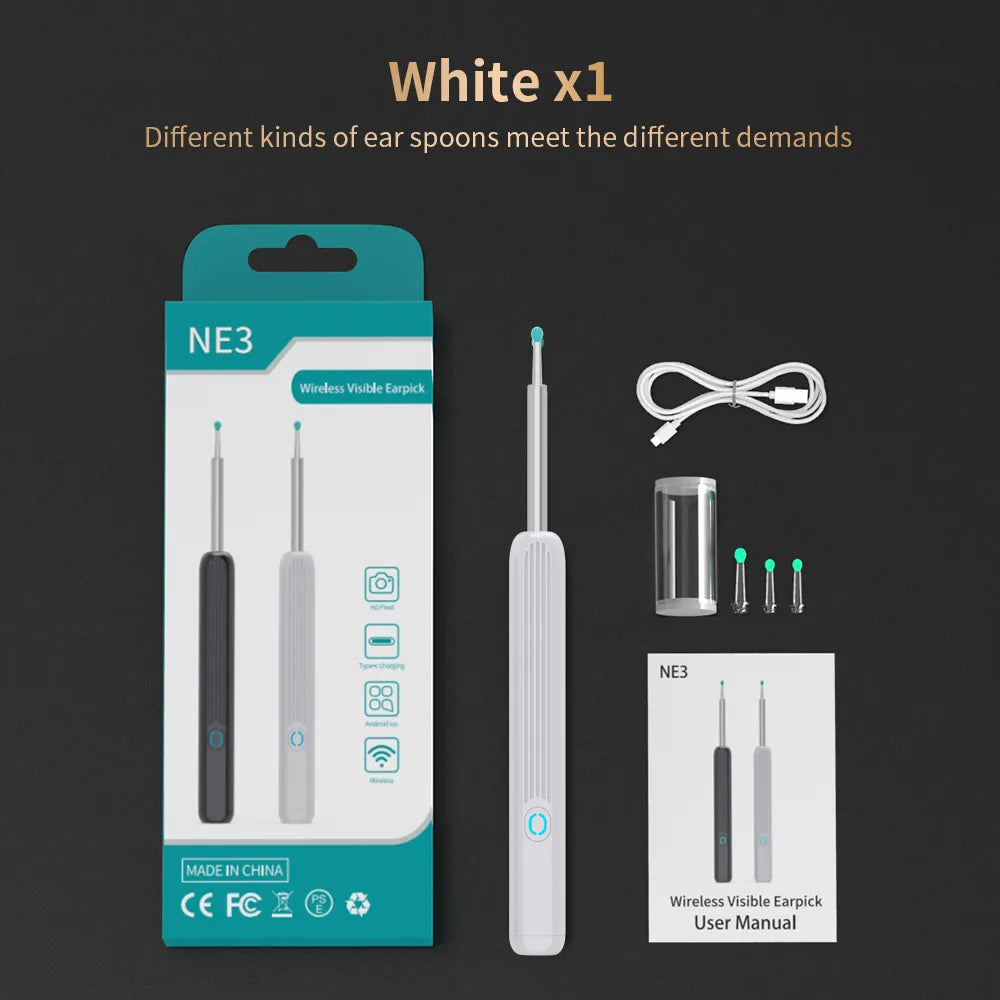 Health care product High Precision Ear Cleaner LED Light all pieces shown with box for the 1 White Colour offers