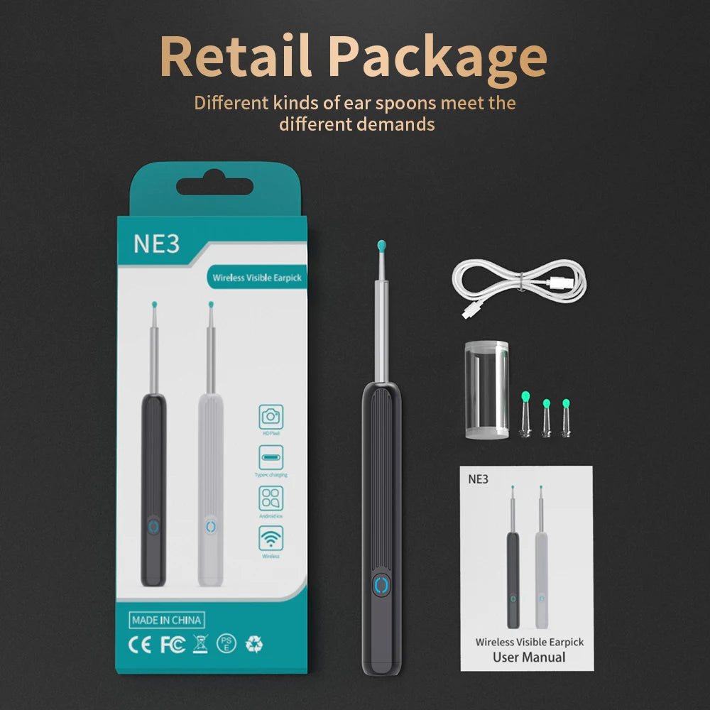 Health care product High Precision Ear Cleaner LED Light all pieces shown with box Retail Package