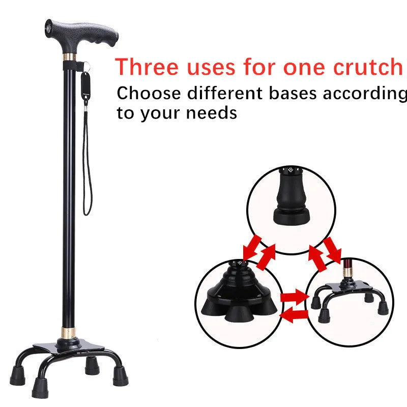 Health care products 1 Elderly Non-Slip Walking Sticks Black Colour Three uses for one crutch (Choose one of the different bases according to your needs)