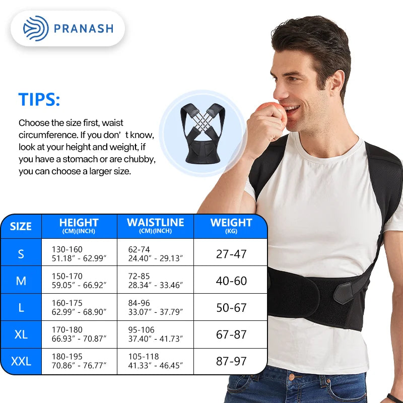 Health care products Adjustable Back Posture Corrector Belt Unisex Sizes Chart