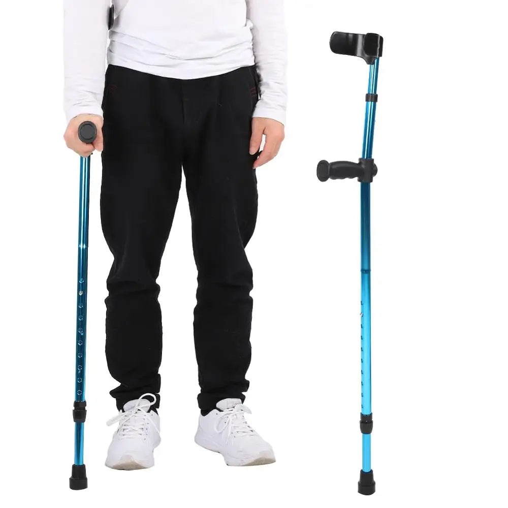 Health care products Collapsible Telescopic Folding Crutch Disable Leg Man use the crutch and show adjustable high