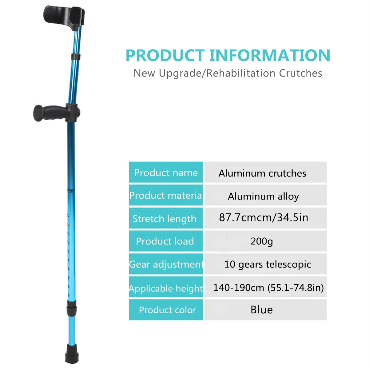 Health care products Collapsible Telescopic Folding Crutch Disable Leg Product information (aluminium crutches, aluminium alloy, size, load, 10 gears telescopic high adjustable, applicable height)