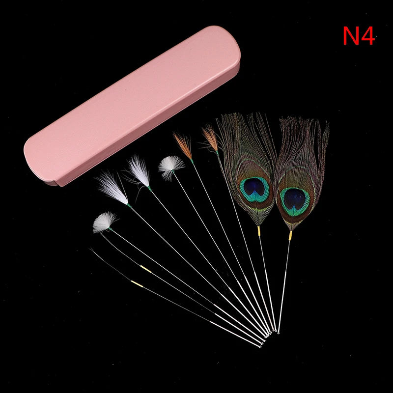 Health care products Earwax Cleaner Kits (1 Set) Style number 4 (10 ear sticks with pink colour storage box, 2 with peacock feathers)