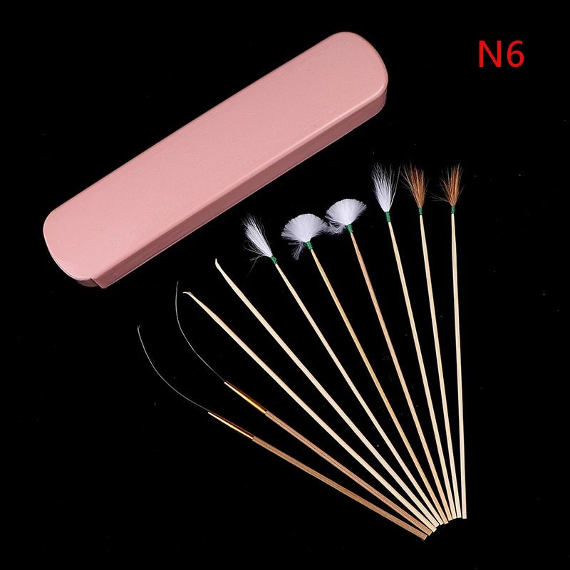 Health care products Earwax Cleaner Kits (1 Set, style number 6) (9 ear sticks, 2 brown long hairs, 2 white short hairs, 3 medium white hairs, 2 medium brown hair, with 1 pink colour storage box)
