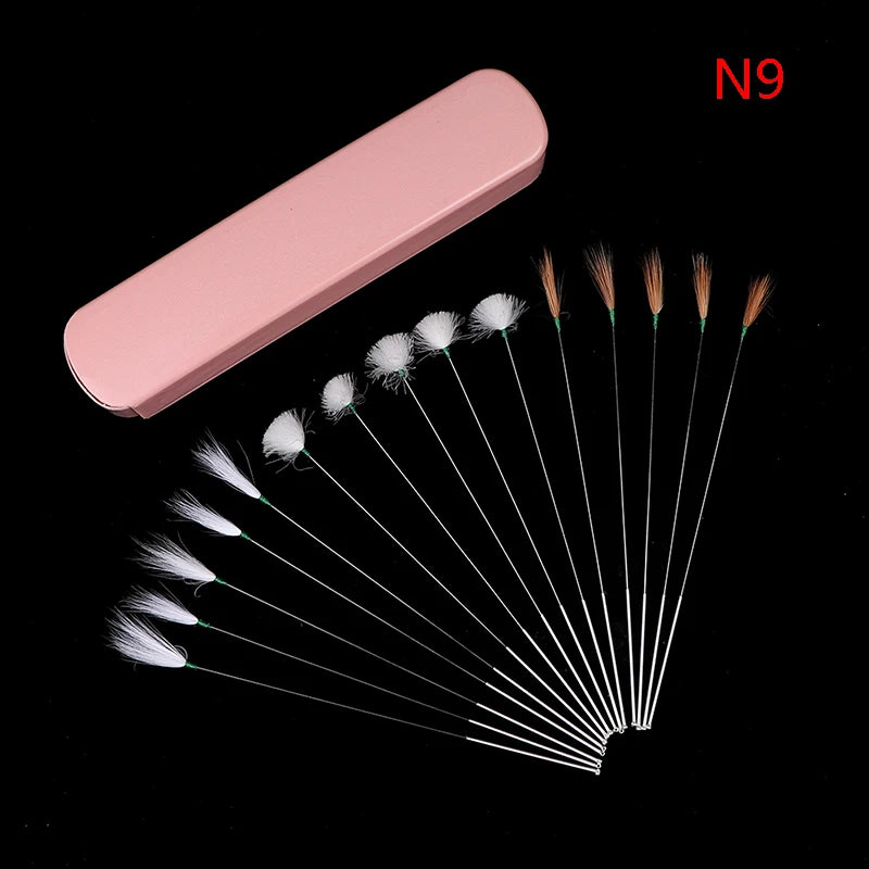 Health care products Earwax Cleaner Kits (1 Set, style number 9) (15 black Colour ear sticks with feathers ends and 1 pink colour storage box)