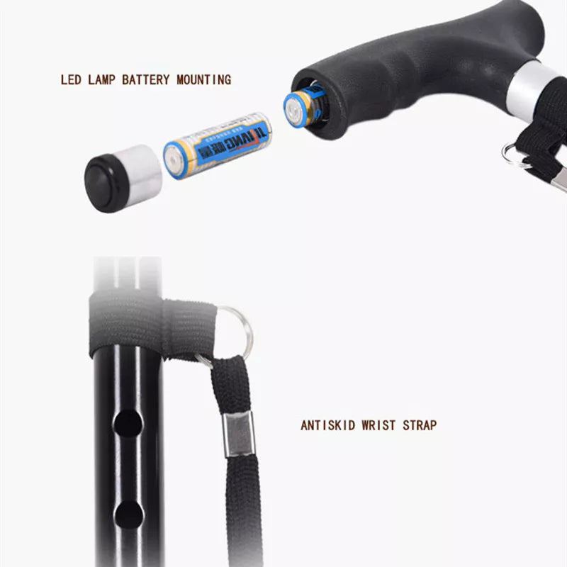 Health care products Elderly Non-Slip Walking Sticks Details of the handle with a LED lamp battery mounting