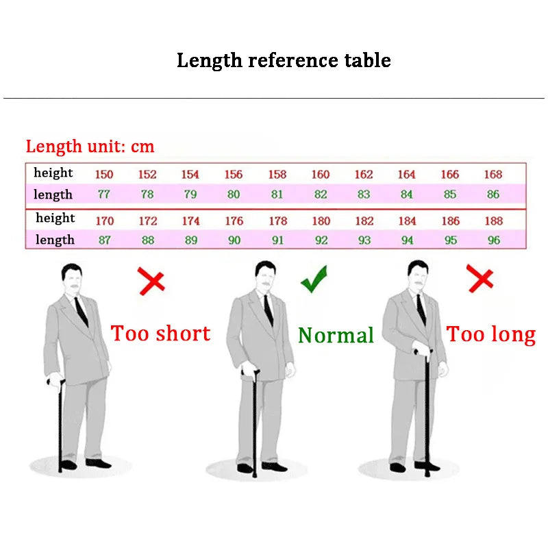 Health care products Elderly Non-Slip Walking Sticks Length reference table