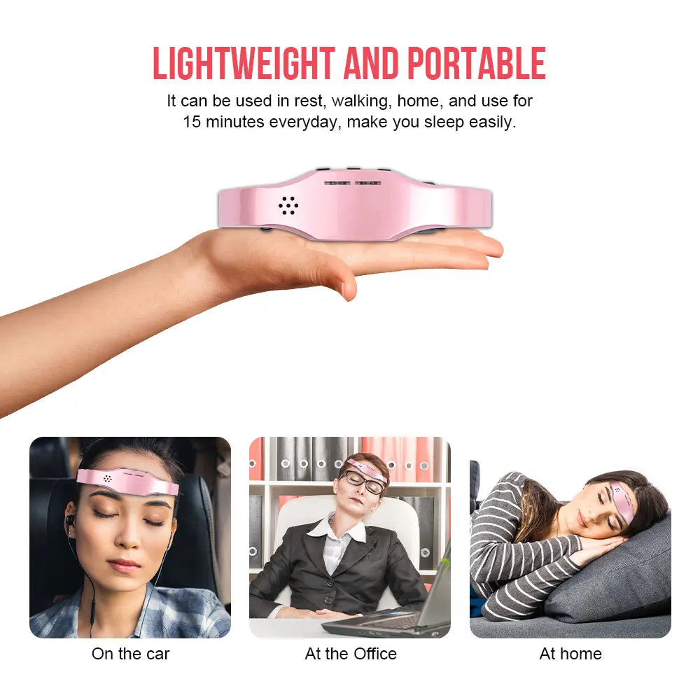 Health care products Head Massager for Migraine Pink colour 3 women using the device, on the car, at the office, at home Lightweight and Portable