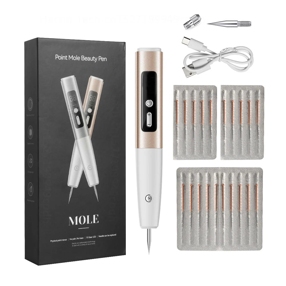 Health care products Laser Plasma Pen Skin Tag Remover all pieces shown USB cable pen needles, needle cover