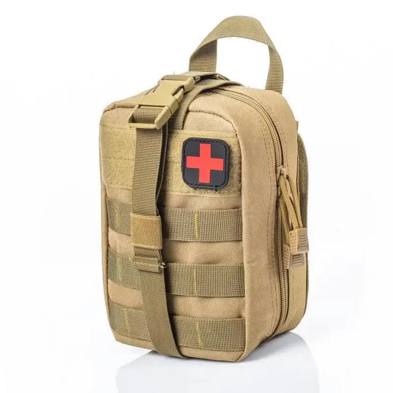 Health care products Medical Portable Tactical First-Aid Bag. Beige Colour Close Bag shown with small red cross on the top