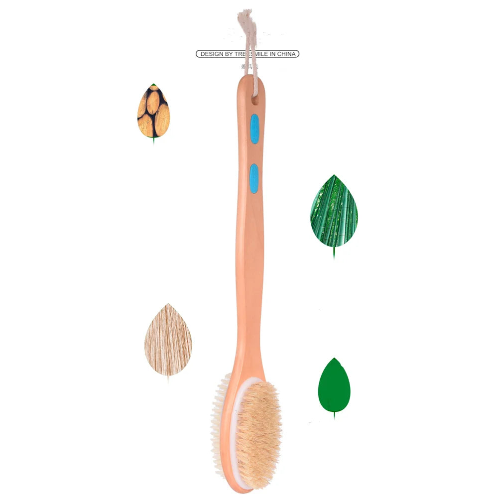 Health care products Wooden Body Massage Shower Long Brush 1 bathroom brush shown Ecological friendly