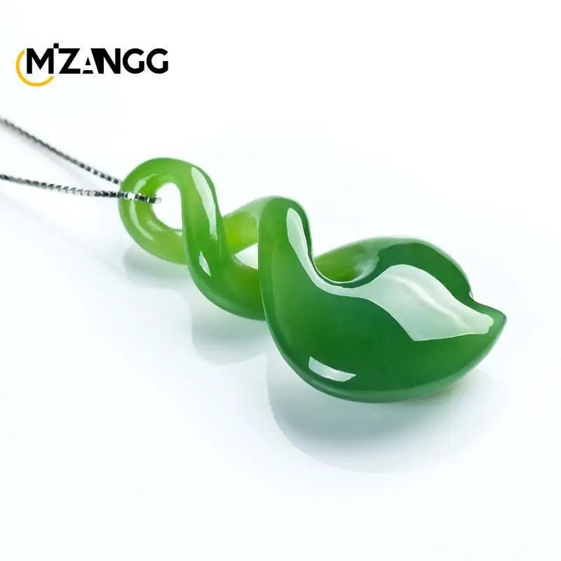 Jem-wellness Collection Natural Hand-Carved Green Jade Pendant Lucky Wealth