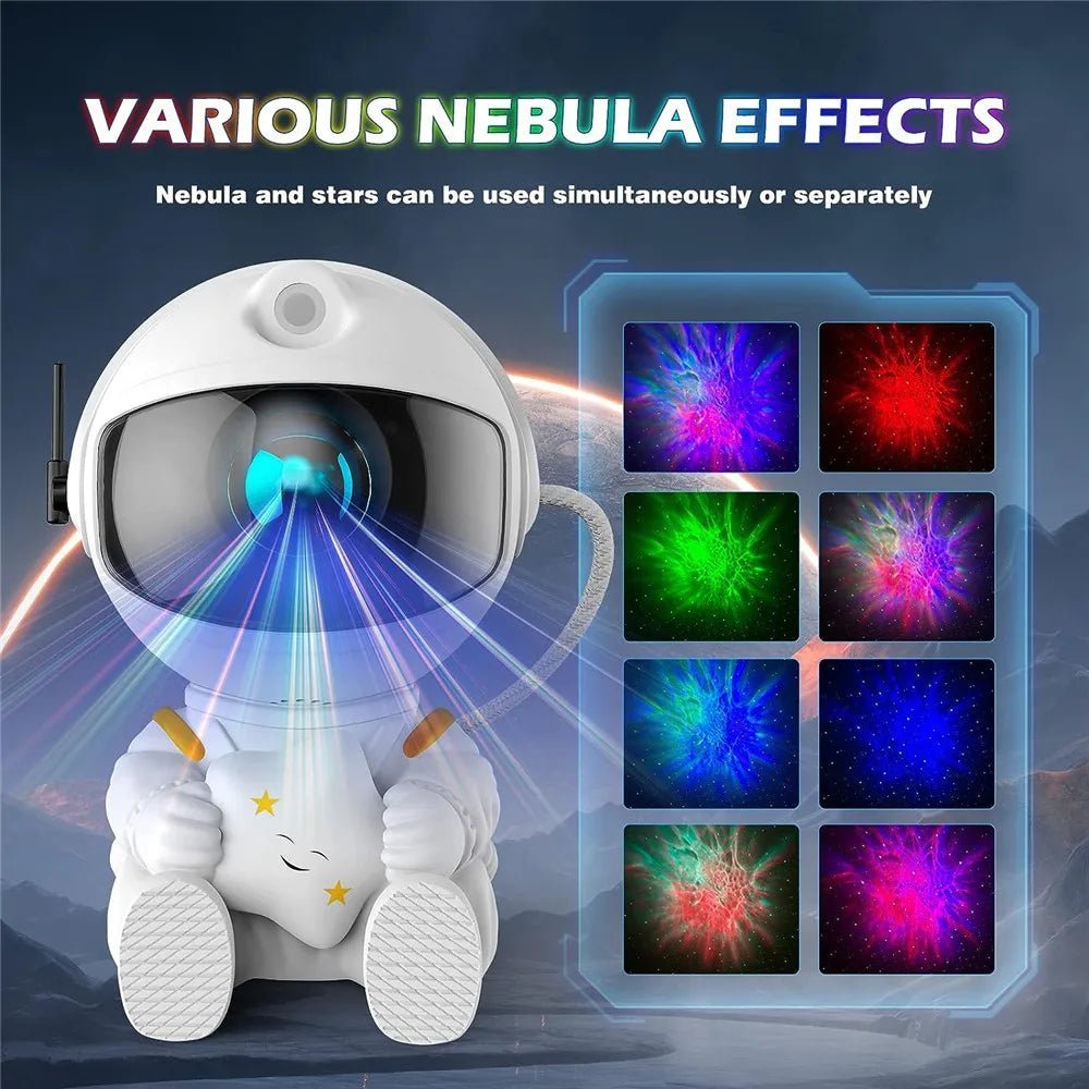 jem wellness interior sit white astronaut show, various nebula effects by projector