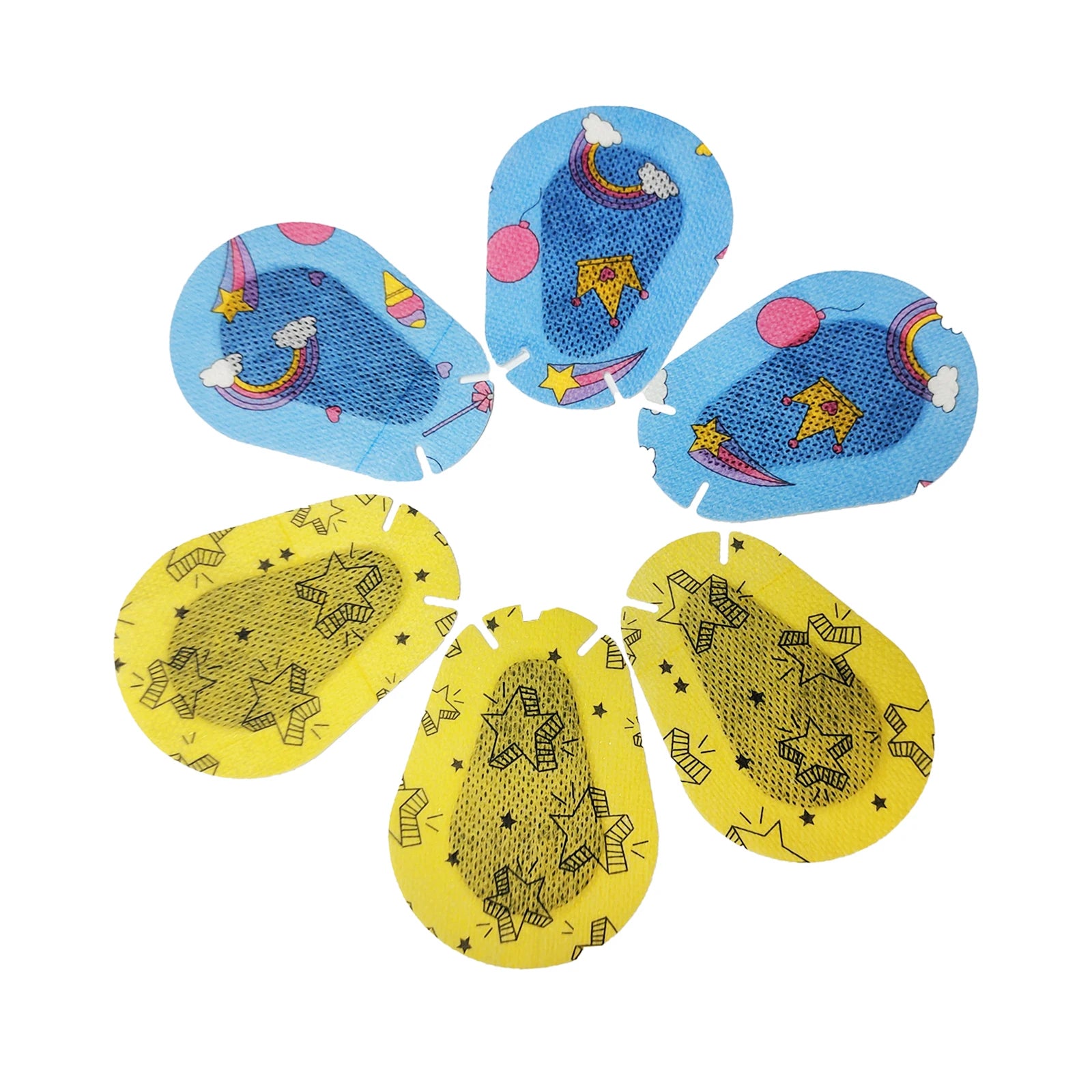 Kids Eye Patch Sterile Adhesive Bandage 60 pieces (picture of 3 yellow and 3 blue colour bandages show)