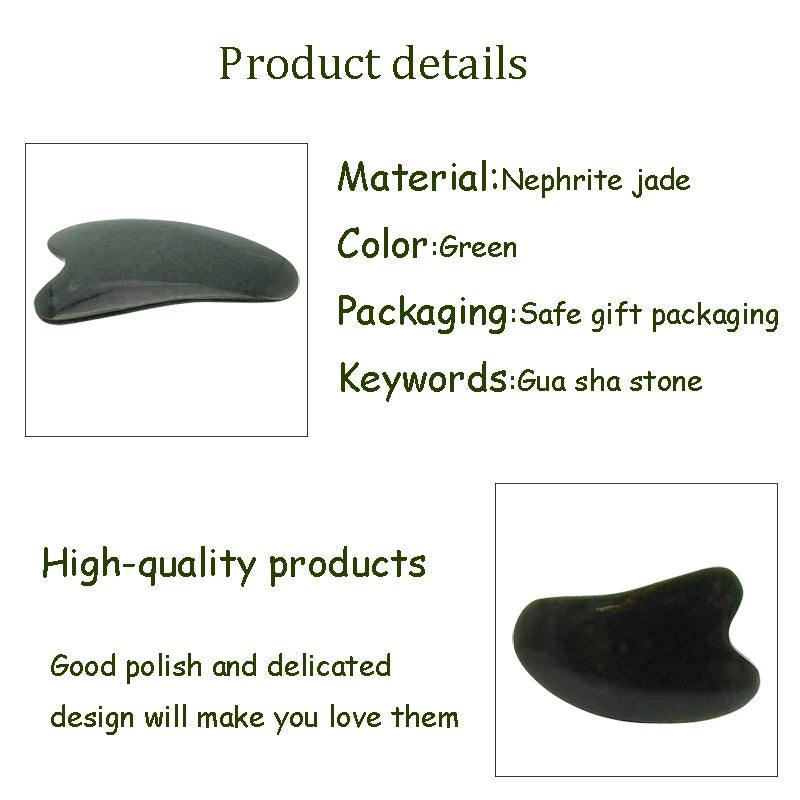 Massage Therapy Black-Natural Stone Tool for facial massage 1 piece offers Products details Dark Green Colour, Material Jade, High quality products smooth for skin use