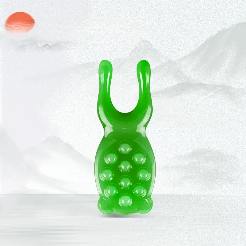 Massage Therapy Facial Massager Scraping Resin The 10 acupuncture points Green colour tool shown