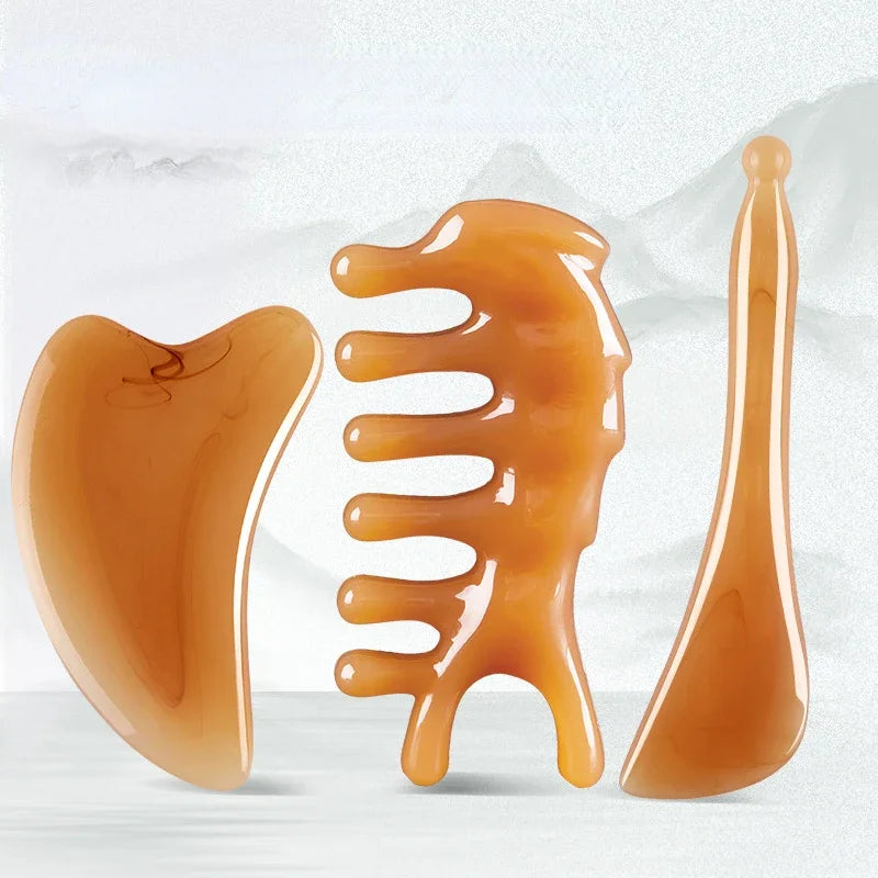 Massage Therapy Facial Massager Scraping Resin 3 pieces set offers shown Meridian Massage Artifact Ink painting inside