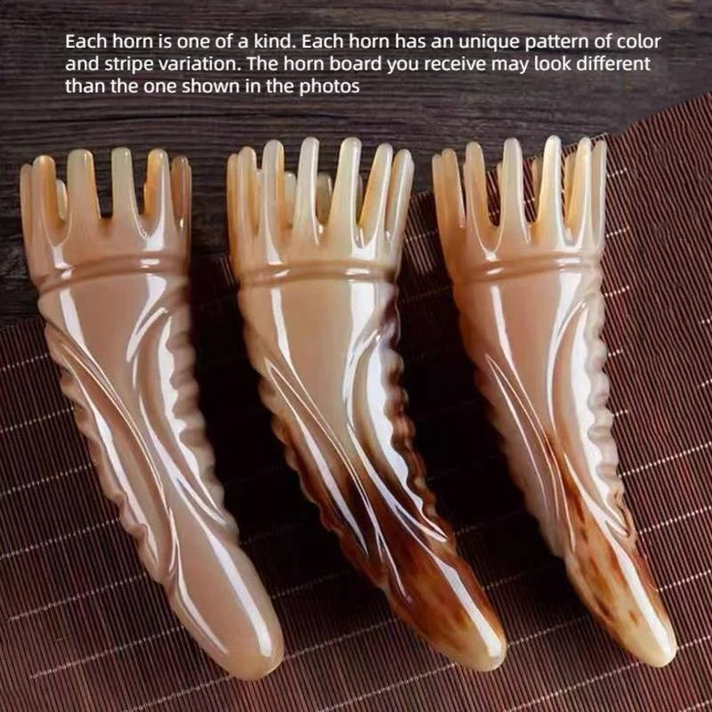 Massage Therapy Handmade Natural Yak Horn Massage Comb 3 pieces in line with long teeth end down teeth up