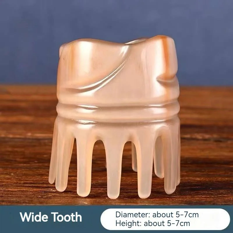 Massage Therapy Handmade Natural Yak Horn Massage Short Comb with long tooth shown