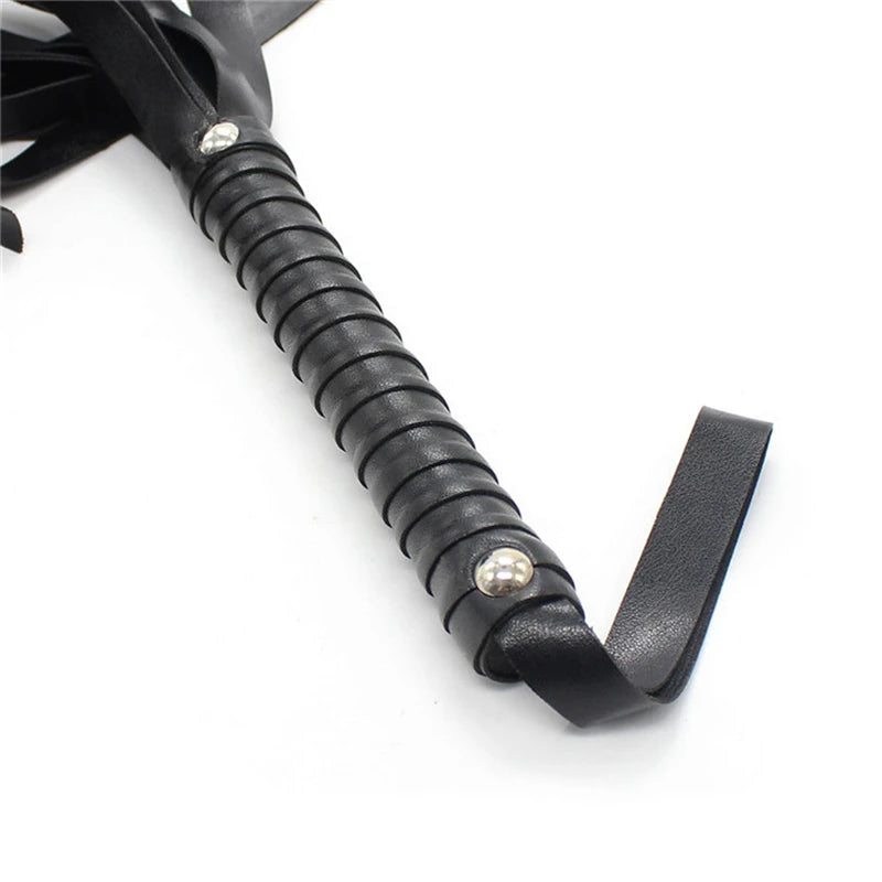 Massage Therapy Leather Whip Black Colour Details Handle shown 15 cm Length